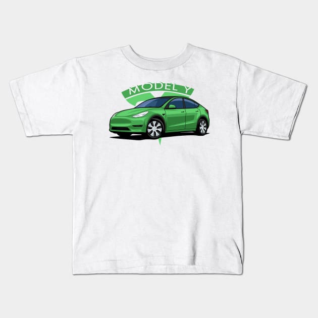 Model Y electric car green Kids T-Shirt by creative.z